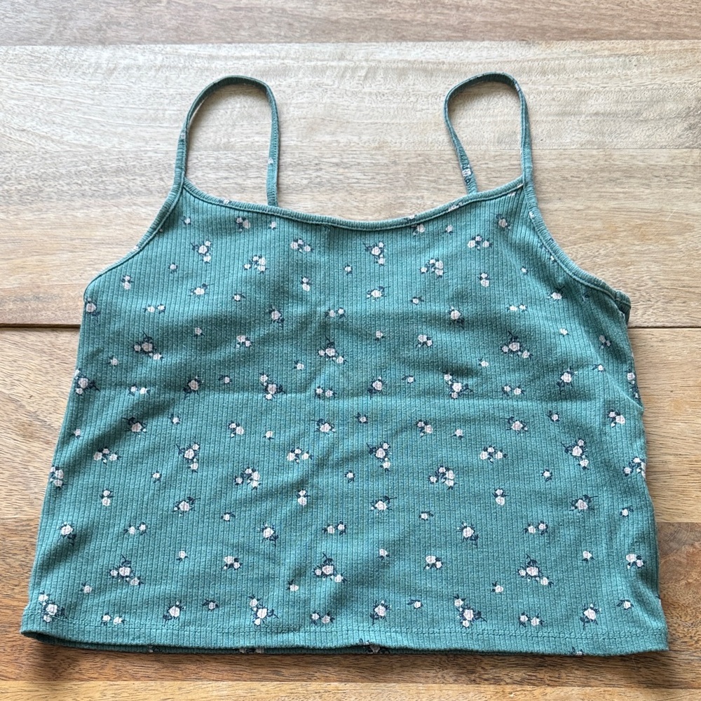 American Eagle Outfitters Teal Floral Cropped Camisole